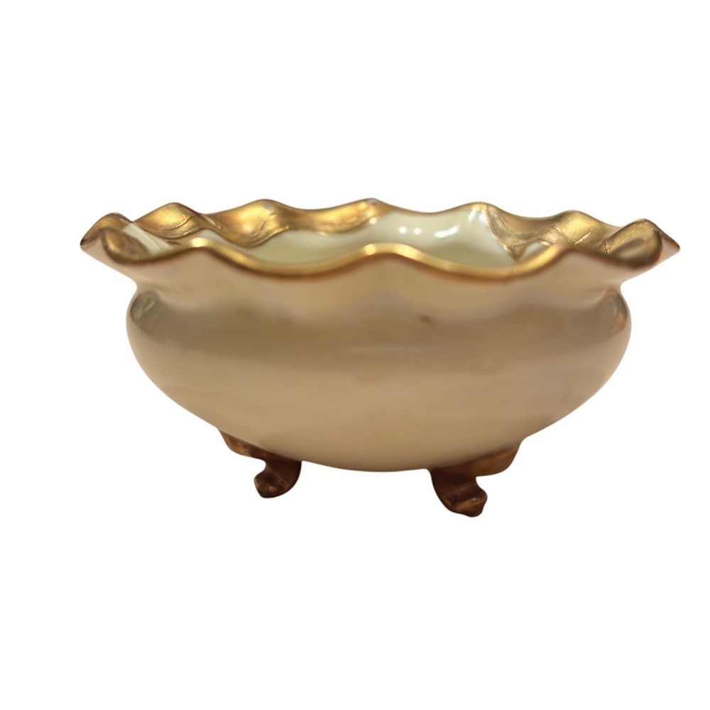 Elite Works Limoges France Gold Gilt Footed Trinket Dish Vanity Bowl Vintage - Picture 4 of 5
